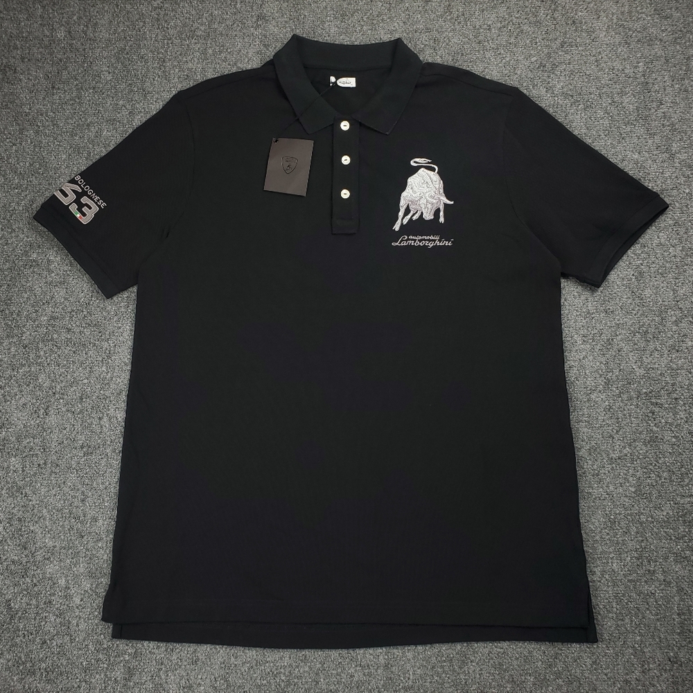 Automobili Lamborghini Polo Shirt Mens Size XL 1963 Bull Logo Black Piquet NWT
